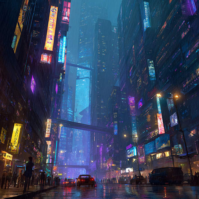 make a cyberpunk futuristic city and background