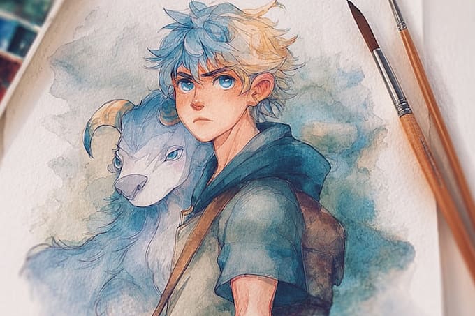 make a digital watercolor character art or furry