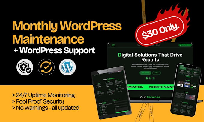 do monthly wordpress maintenance, updates, security backups