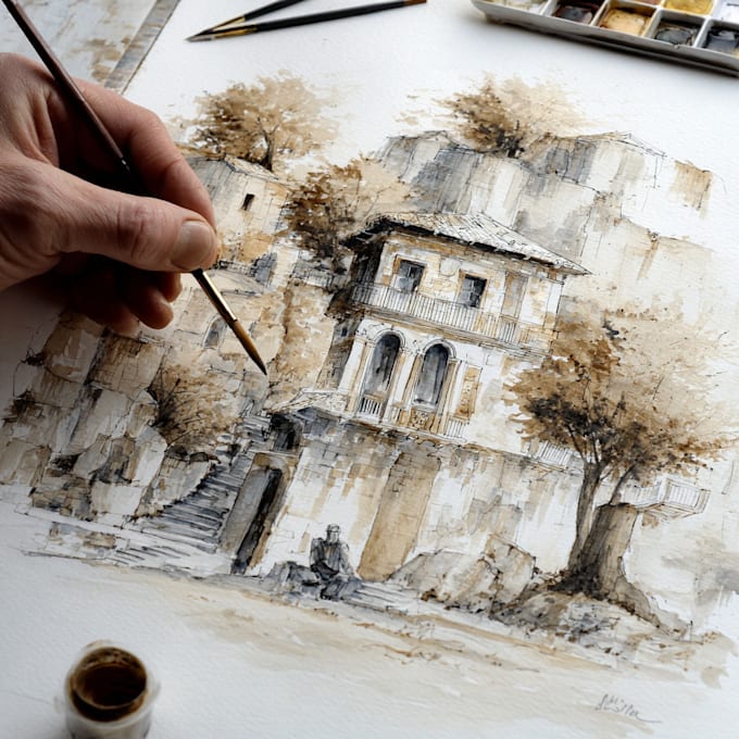 draw original watercolour landscape or architecture art