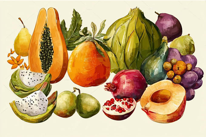 illustrate digitally realistic fruits or veggies