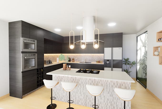high quality design, 3d rendering and floor plan for your kitchen