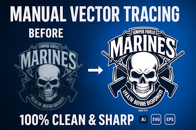 do manual vector trace, vectorize, redraw, illustrator work