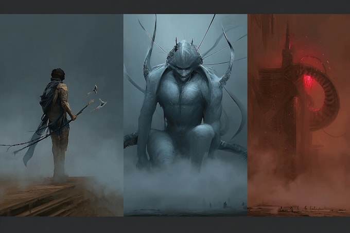 do sci fi horror and fantasy scene concept art illustrations