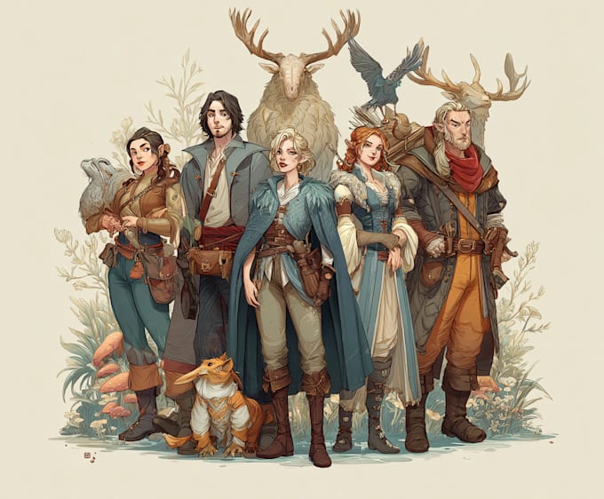 create a custom dnd party character illustrations