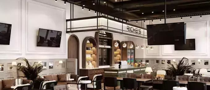 model interior event hall,restaurant,cinema,theatre, stage,ballroom design,cgi