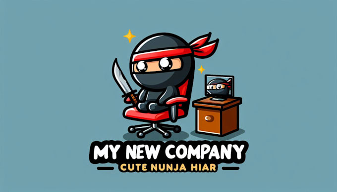 create cute ninja chair cartoon logo with text with any file