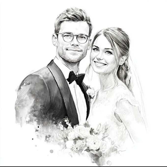 draw couple and wedding portrait illustration