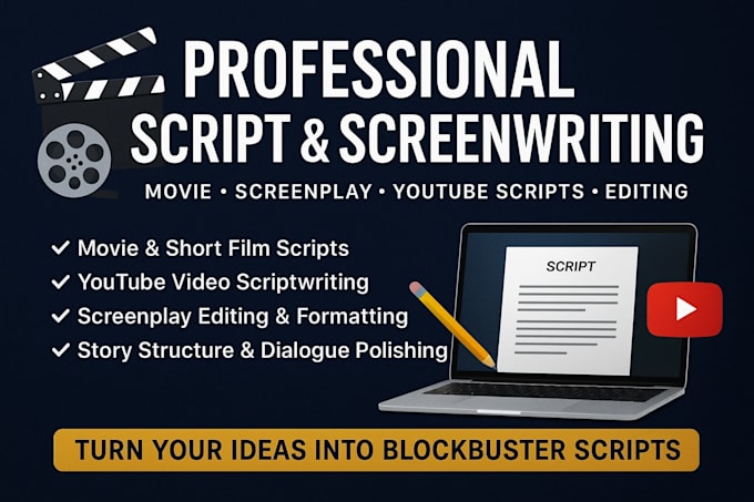 write movie script screenplay youtube video script edit screenplay comedy script