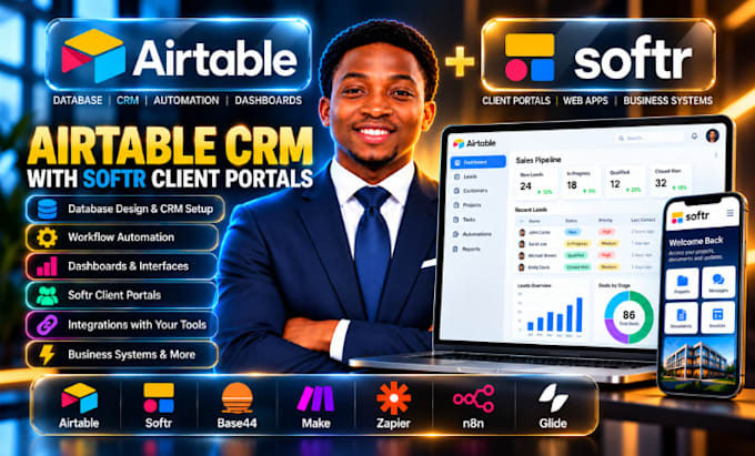 build airtable CRM with automation and softr client portals