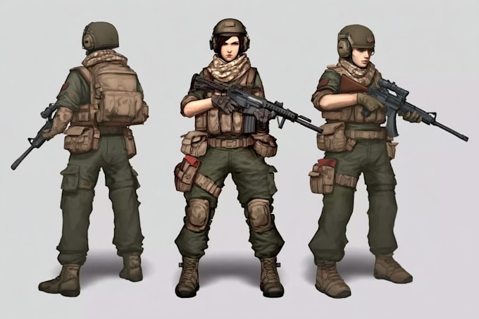 draw 2d game art military character design