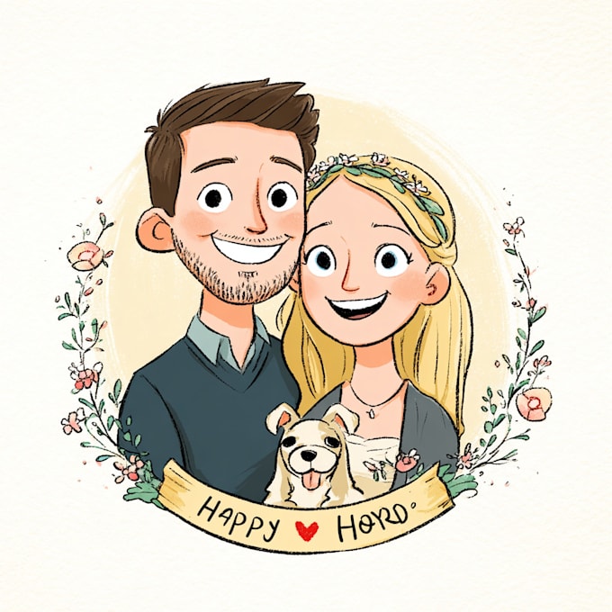 illustrate cute personal, couple or family portrait