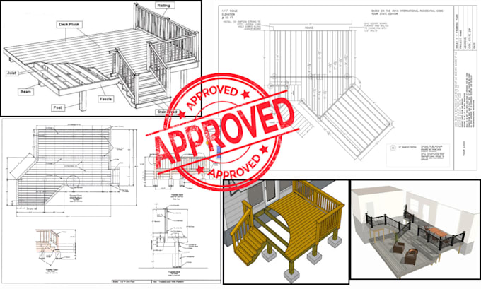 Draw deck patio porch pergola architectural floor plan blueprint for ...