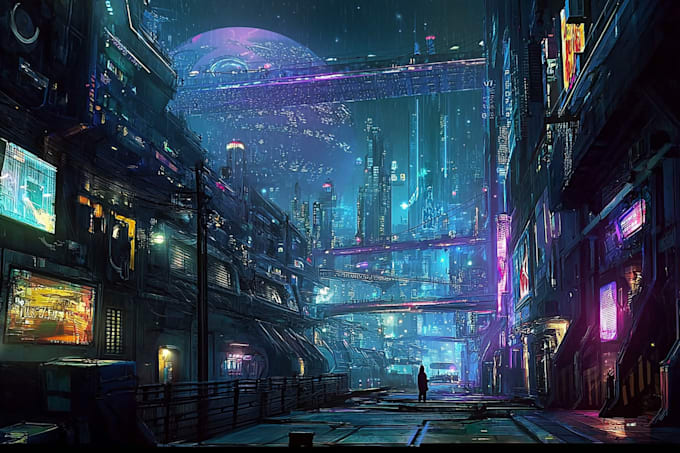 create a cyberpunk futuristic city illustration