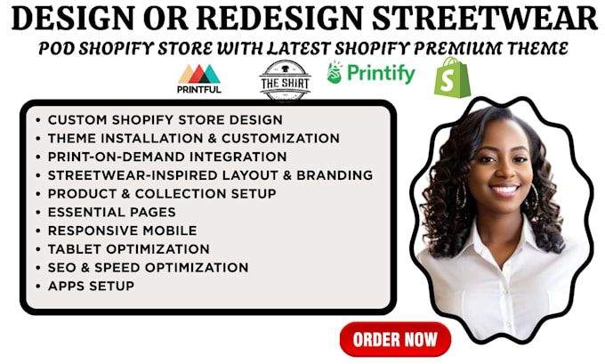 Design redesign streetwear pod shopify store with latest shopify ...
