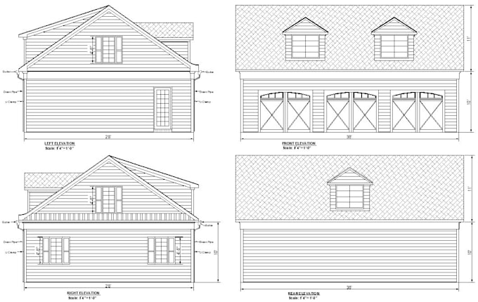 create garage floor plan, elevation, section drawings for city permit approval