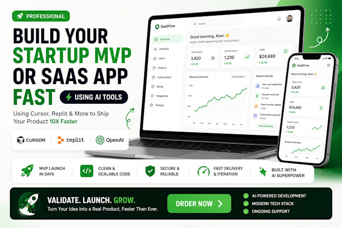 build your startup mvp or saas app fast using ai tools cursor, replit etc