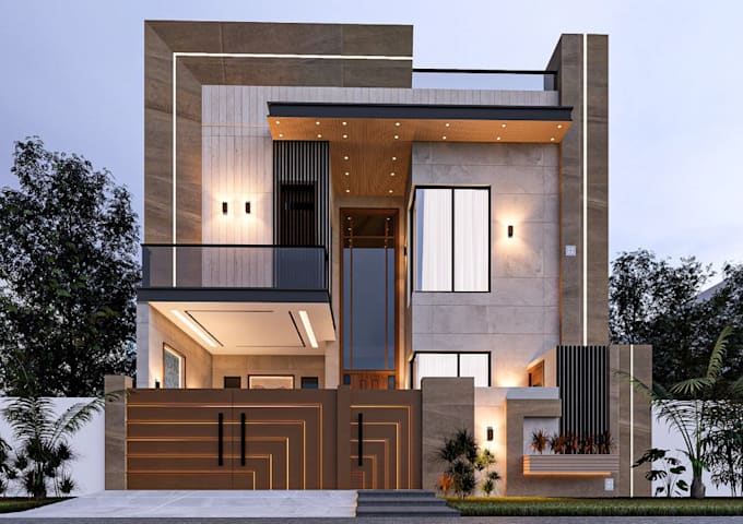 rebuild 3d modern contemporary house,2d layout, elevation,landsccape, cgi render