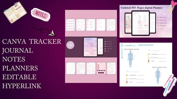 create editable canva tracker, planners and journal