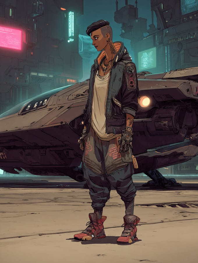 create science fiction, fantasy, cyberpunk illustration
