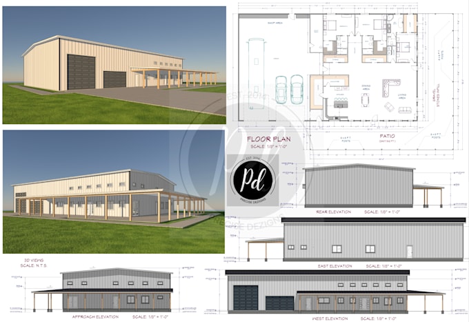 design barndominium plan and pole barn house plan for permit