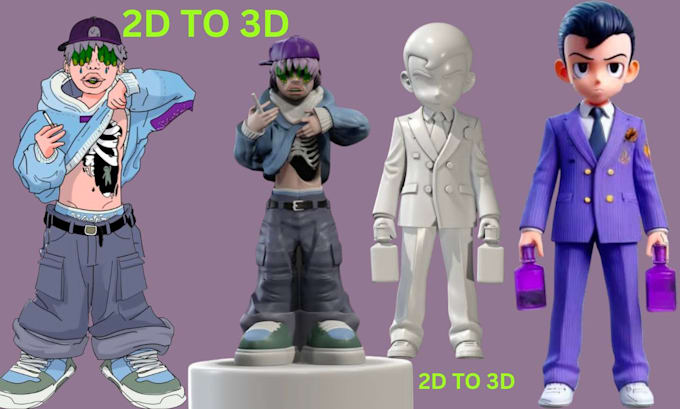 convert 2d to 3d mini anime printable stl 3d character model for 3d printing