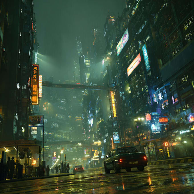 create cyberpunk city concept illustrations