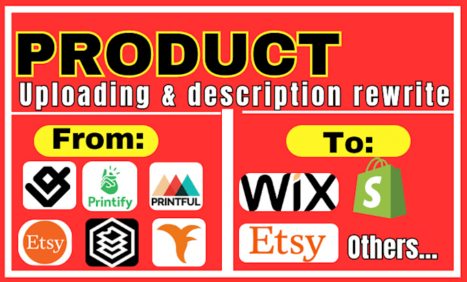 do bulk products upload with SEO descriptions to ecommerce, shopify, wix store