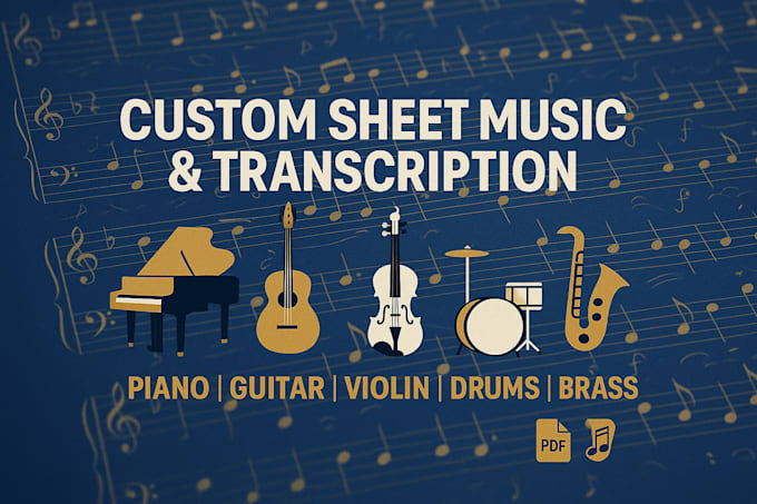 transcribe compose sheet music for guitar, drums, violin, brass notation score