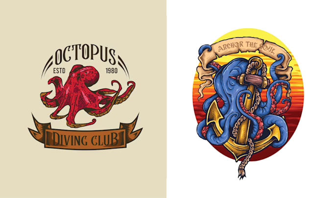 design high quality vintage octopus logo