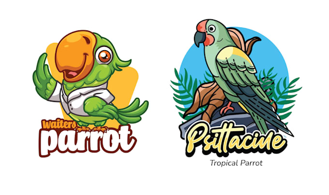 create high quality parrot waiters cartoon mascot logo
