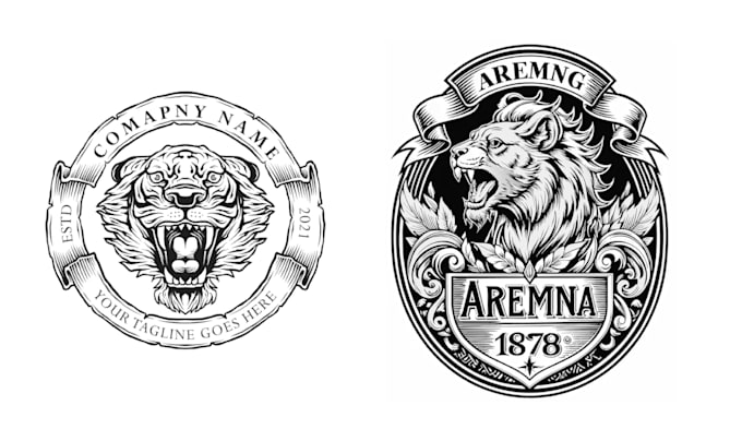 design retro hand drawn tiger or lion logo