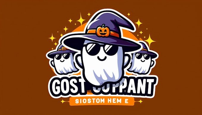 create cute cartoon ghost sunglasses witch hat logo with text with any file