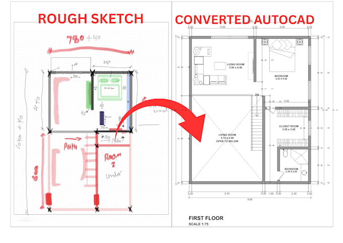 Convert pdf, images or rough sketches to cad conversion floor plan ...