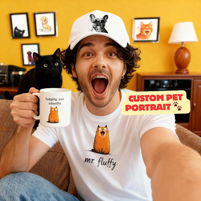 create a custom digital pet portrait illustration of your dog, cat, or other pet