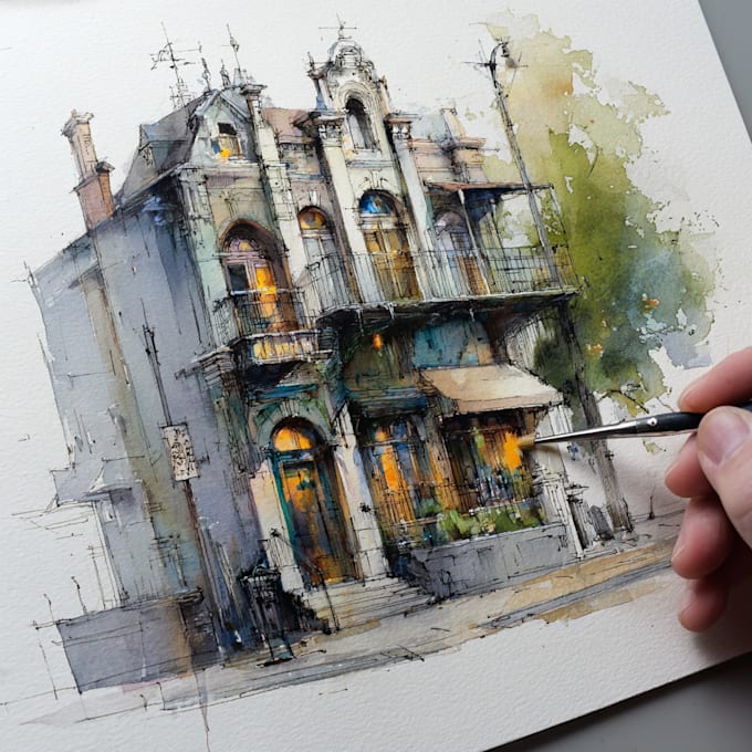 draw original watercolor landscape or architecture art