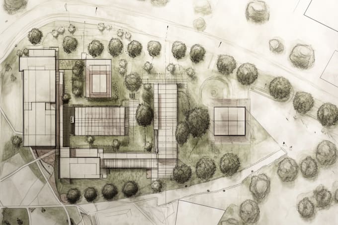 do landscape sketch, architectural site plan, map