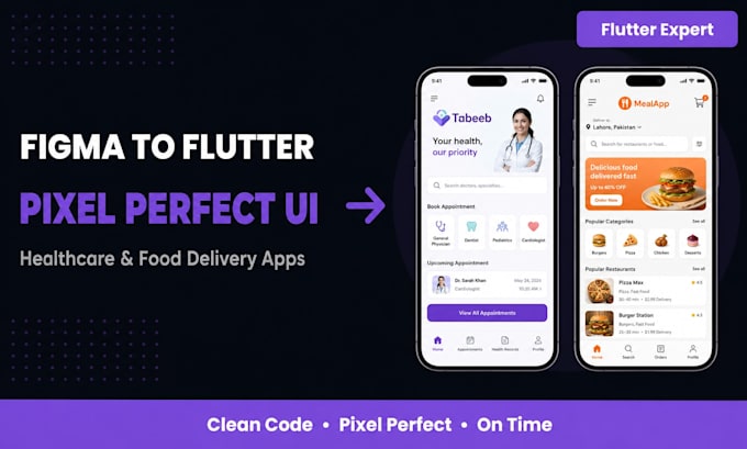 convert figma to flutter for healthcare or food delivery app