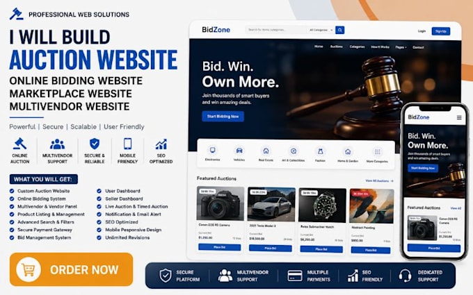 build auction website online bidding marketplace website multivendor website