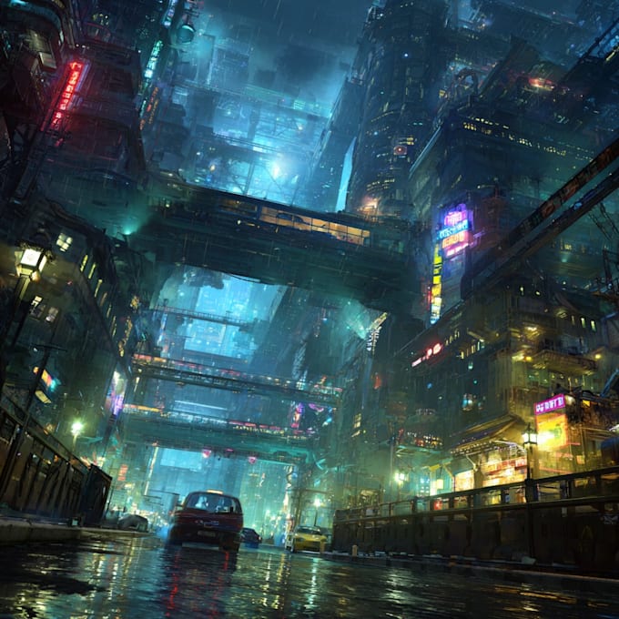 Make a futuristic cyberpunk city art or background art by Blanite | Fiverr