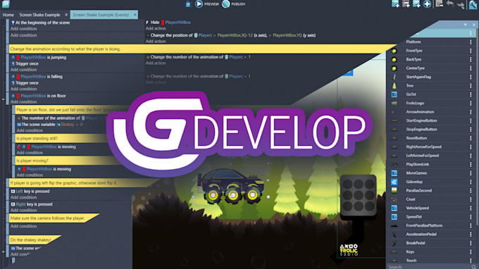 create professional 2d and 3d game on gdevelop for you
