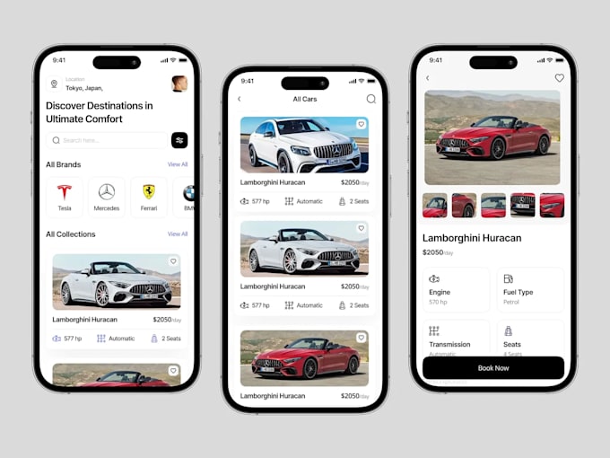 develop car booking app, car auction app, car parking app