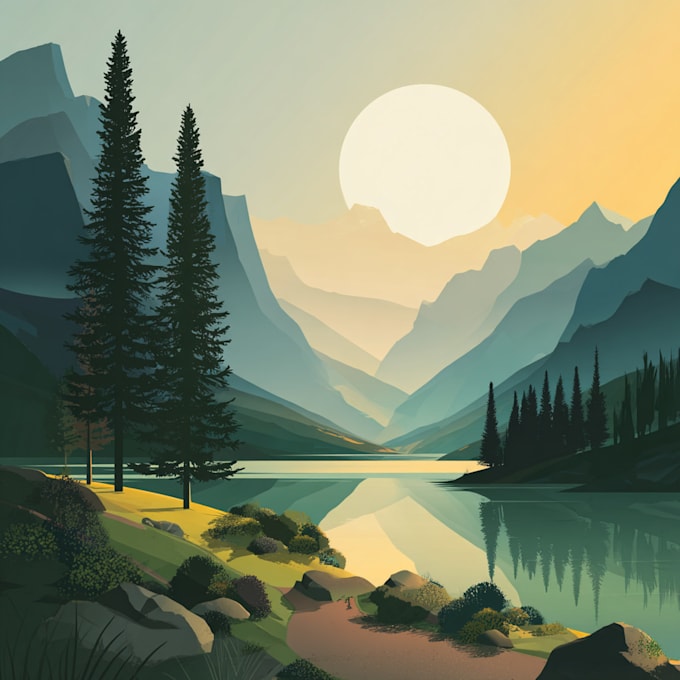 draw a flat vector landscape illustration
