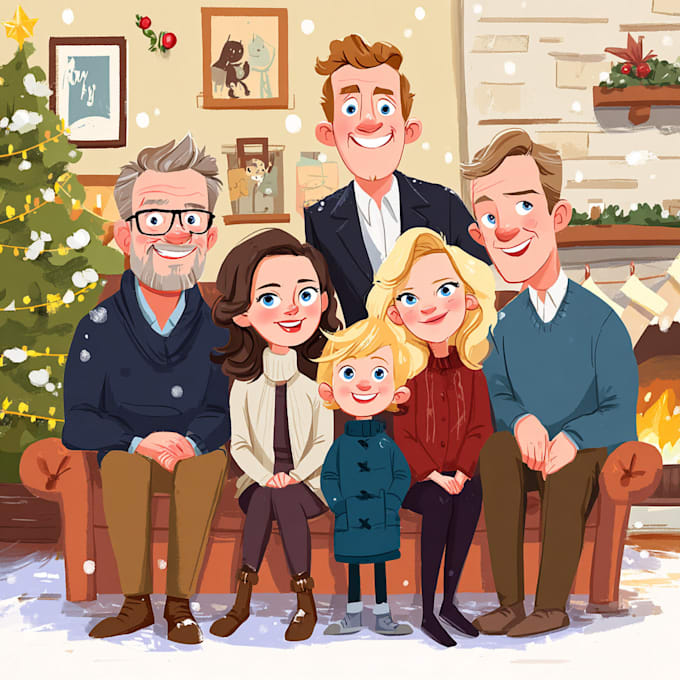 do a christmas caricatures, winter holidays cartoons