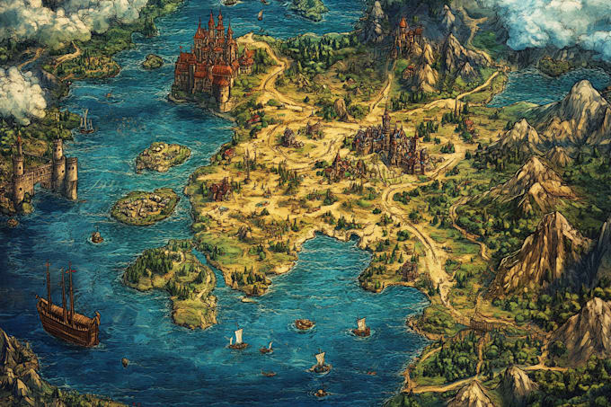 hand draw a fantasy map with digital