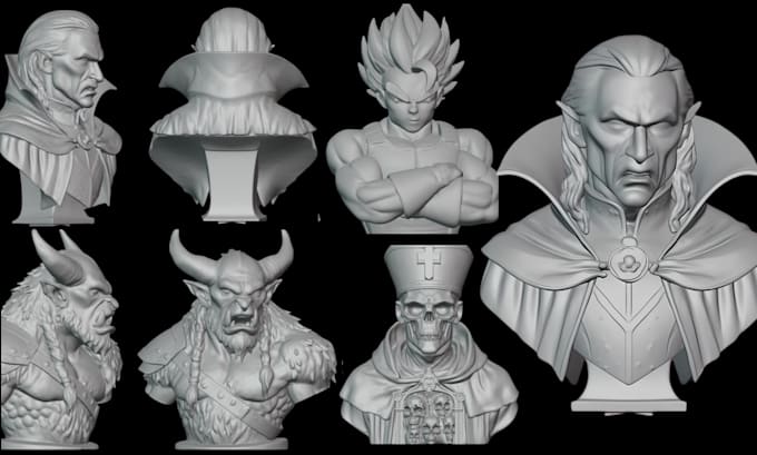 sculpt realistic 3d head, 2d to 3d character 3d bust, pet skull printable model