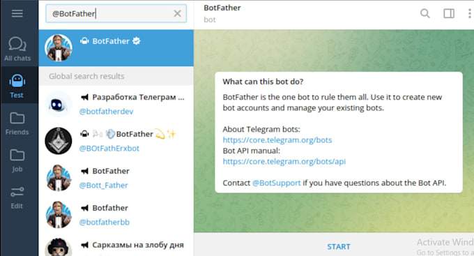create a custom telegram bot for setting up telegram bot and crypto group