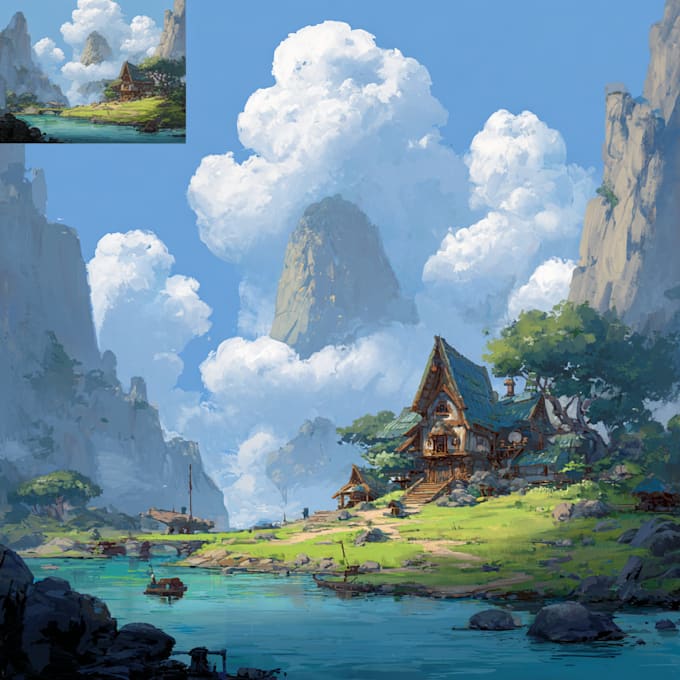 illustrate environments, landscapes, board game, concept art