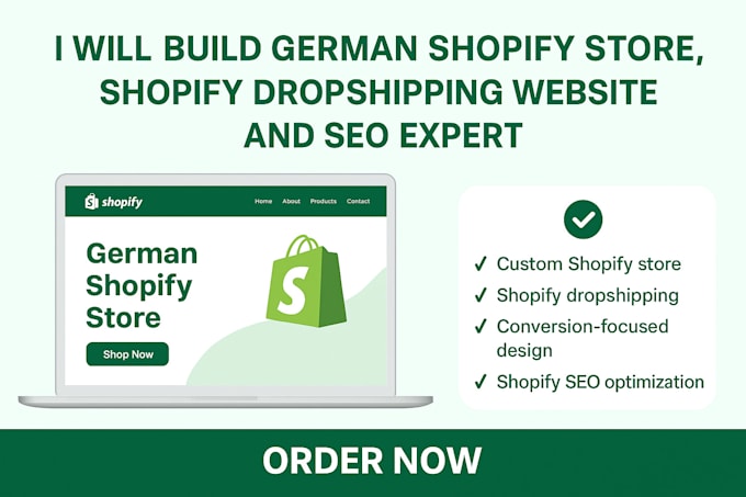 custom design german shopify store, shopify dropshipping website, SEO expert