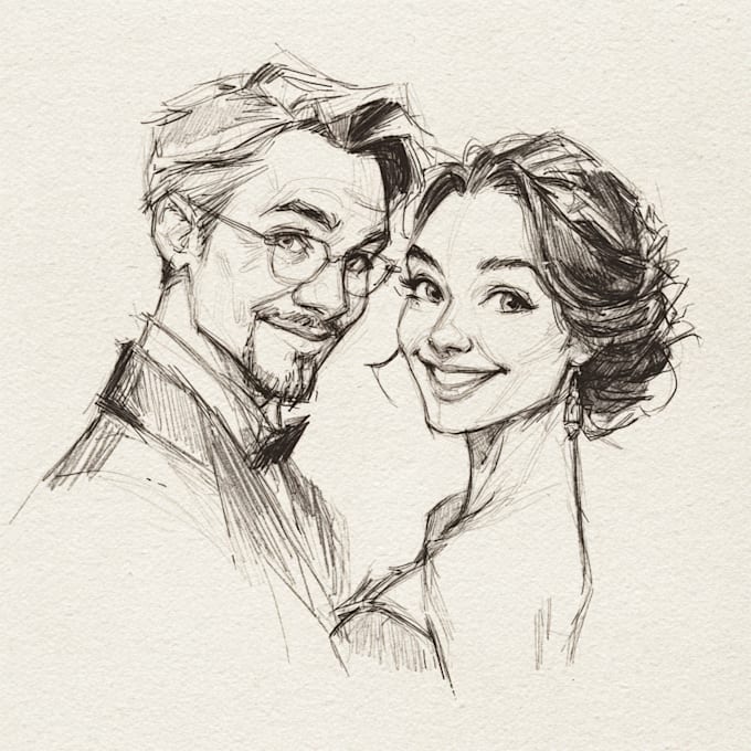 draw cartoon disney couple portrait sketch